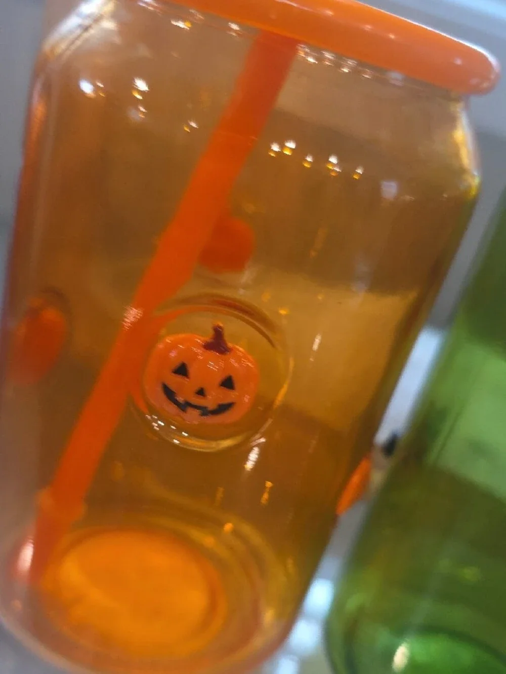 4 Halloween Glass Tumbler Cup Set - Orange, Green, Purple, Clear